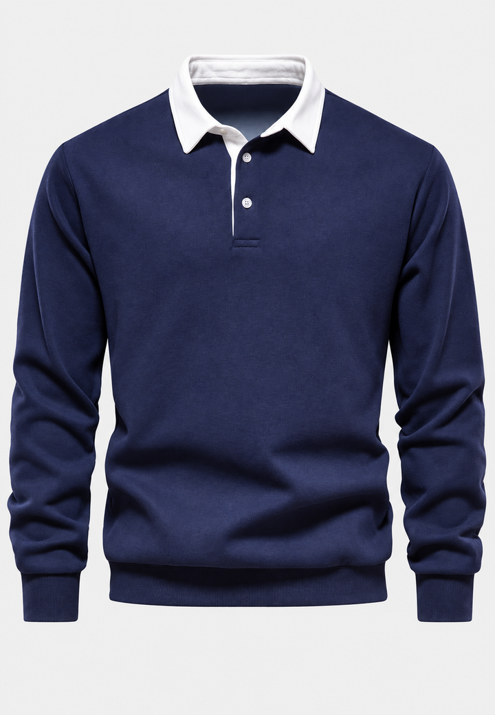 Polo homme à manches longues, col contrasté et boutonnage court - Cassian