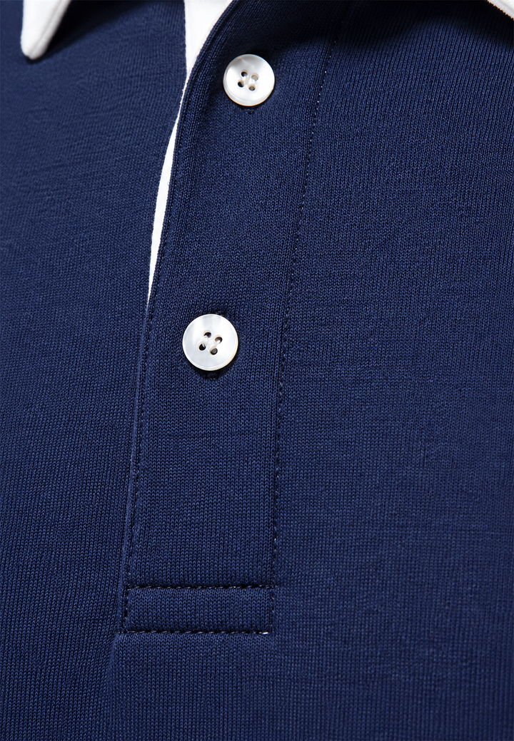 Polo homme à manches longues, col contrasté et boutonnage court - Cassian
