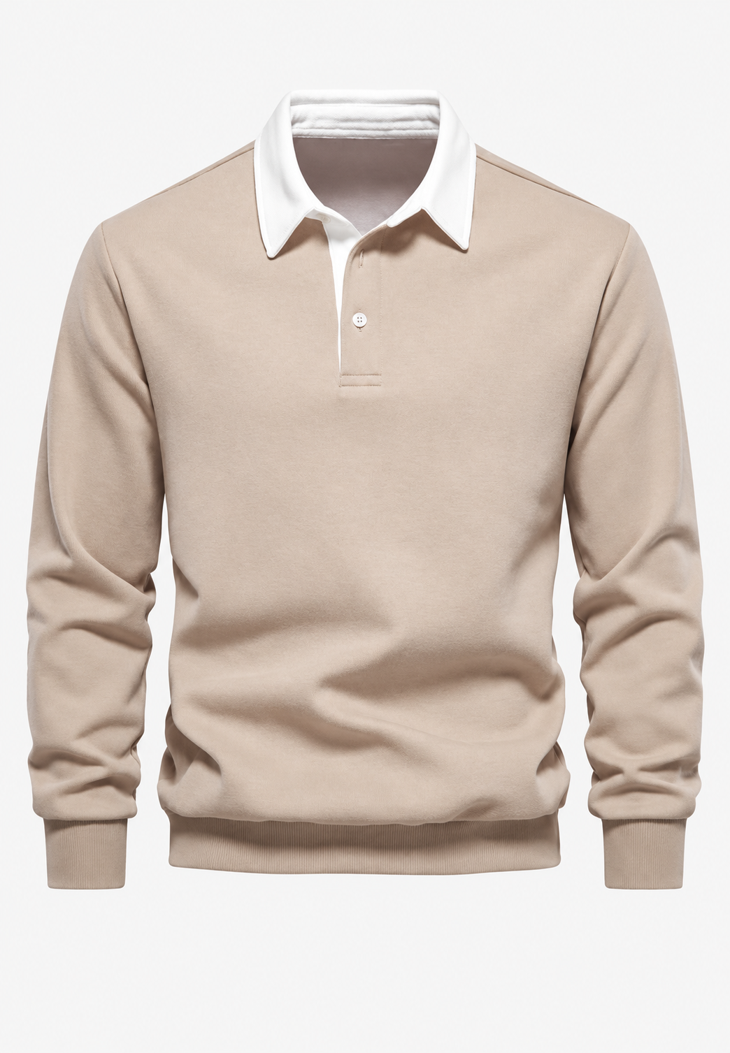 Polo homme à manches longues, col contrasté et boutonnage court - Cassian
