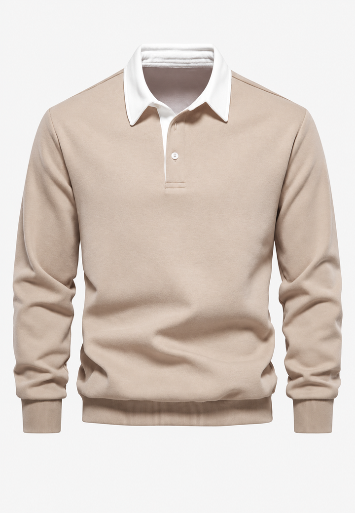 Polo homme à manches longues, col contrasté et boutonnage court - Cassian
