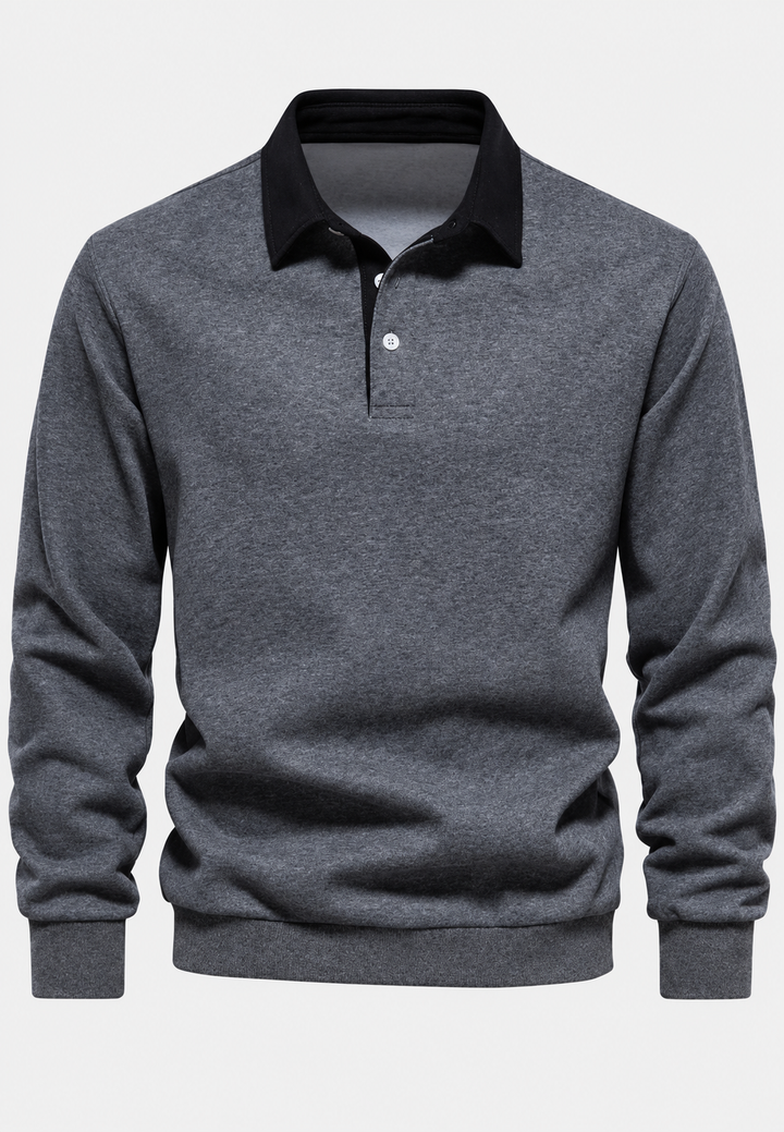 Polo homme à manches longues, col contrasté et boutonnage court - Cassian