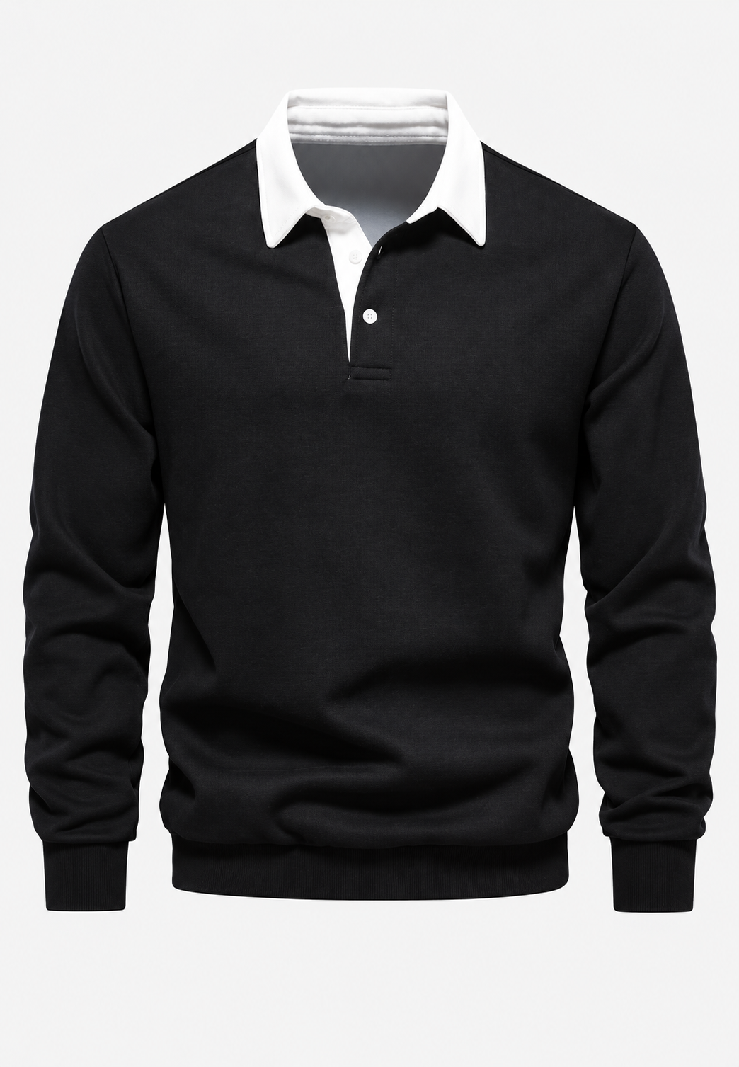 Polo homme à manches longues, col contrasté et boutonnage court - Cassian