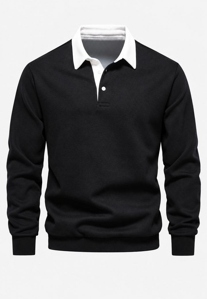 Polo homme à manches longues, col contrasté et boutonnage court - Cassian