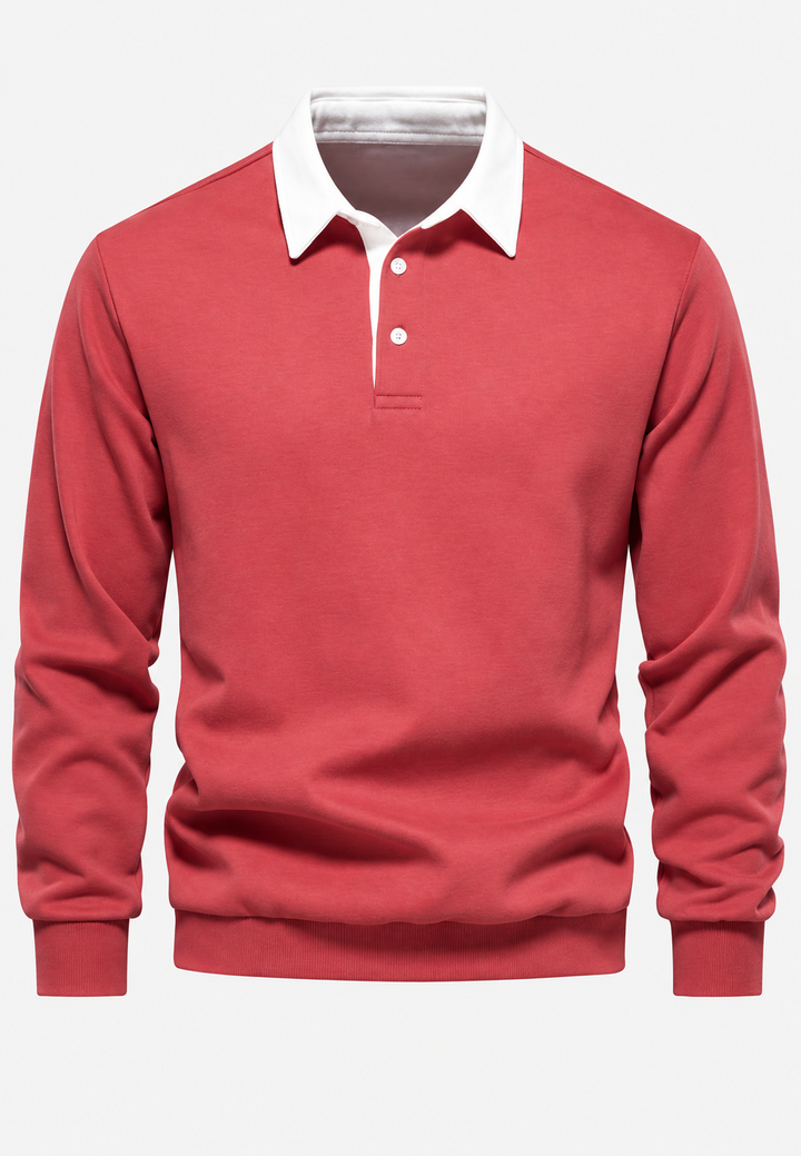Polo homme à manches longues, col contrasté et boutonnage court - Cassian