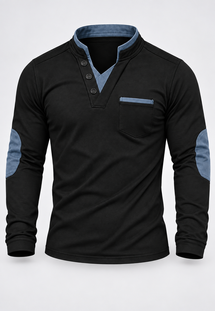 Polo homme à manches longues, col mao et détails contrastés - Corvin