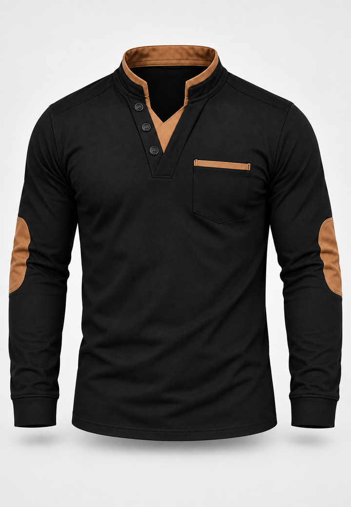 Polo homme à manches longues, col mao et détails contrastés - Corvin
