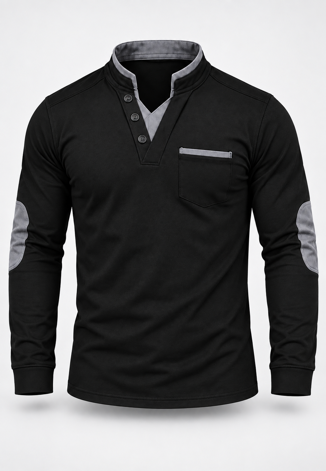 Polo homme à manches longues, col mao et détails contrastés - Corvin
