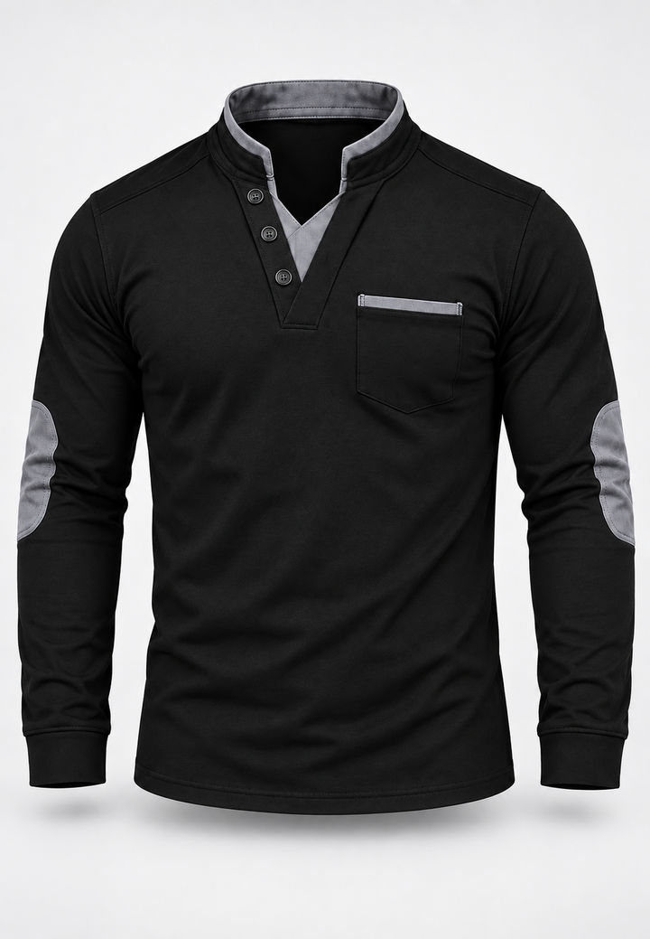 Polo homme à manches longues, col mao et détails contrastés - Corvin