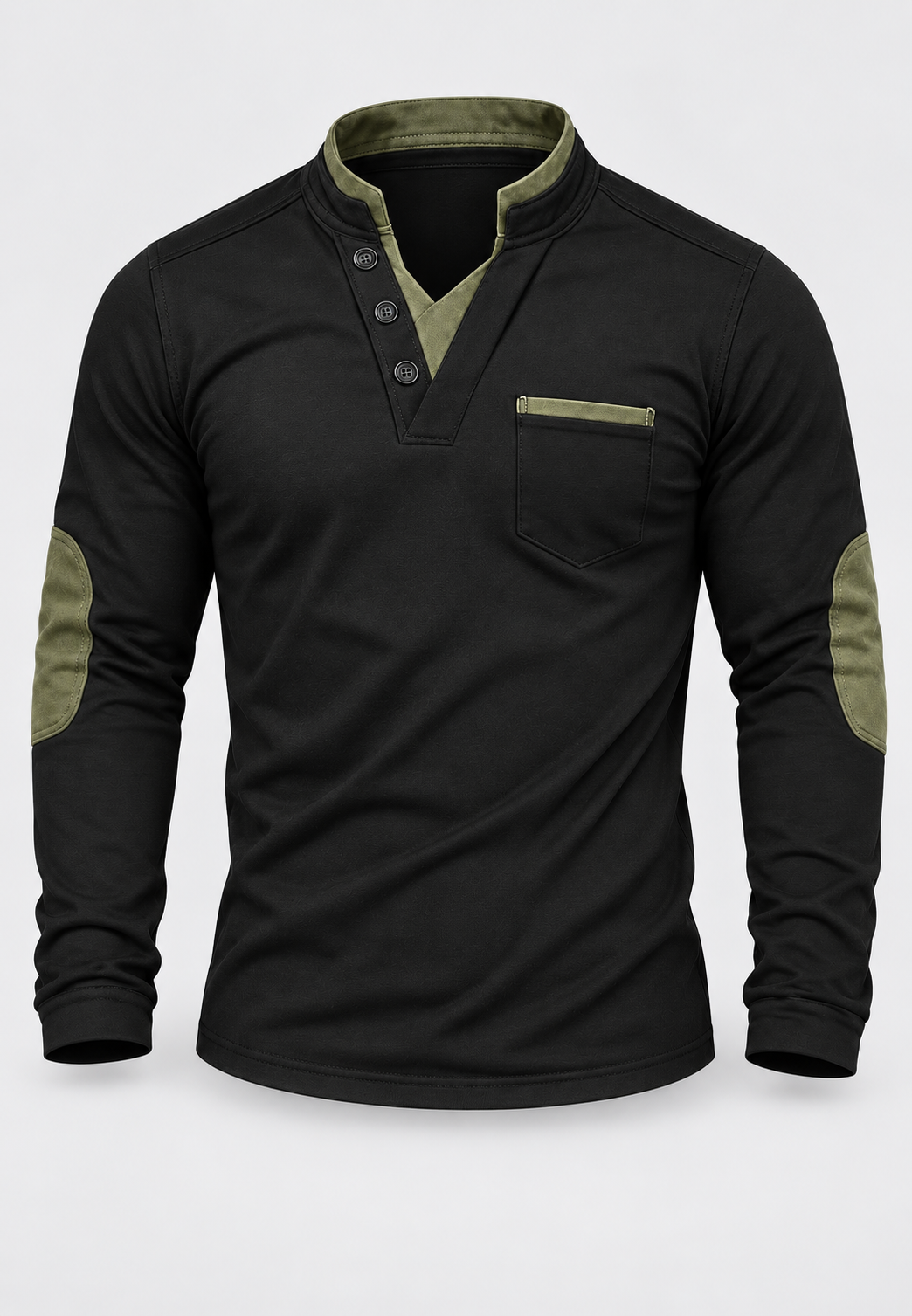 Polo homme à manches longues, col mao et détails contrastés - Corvin