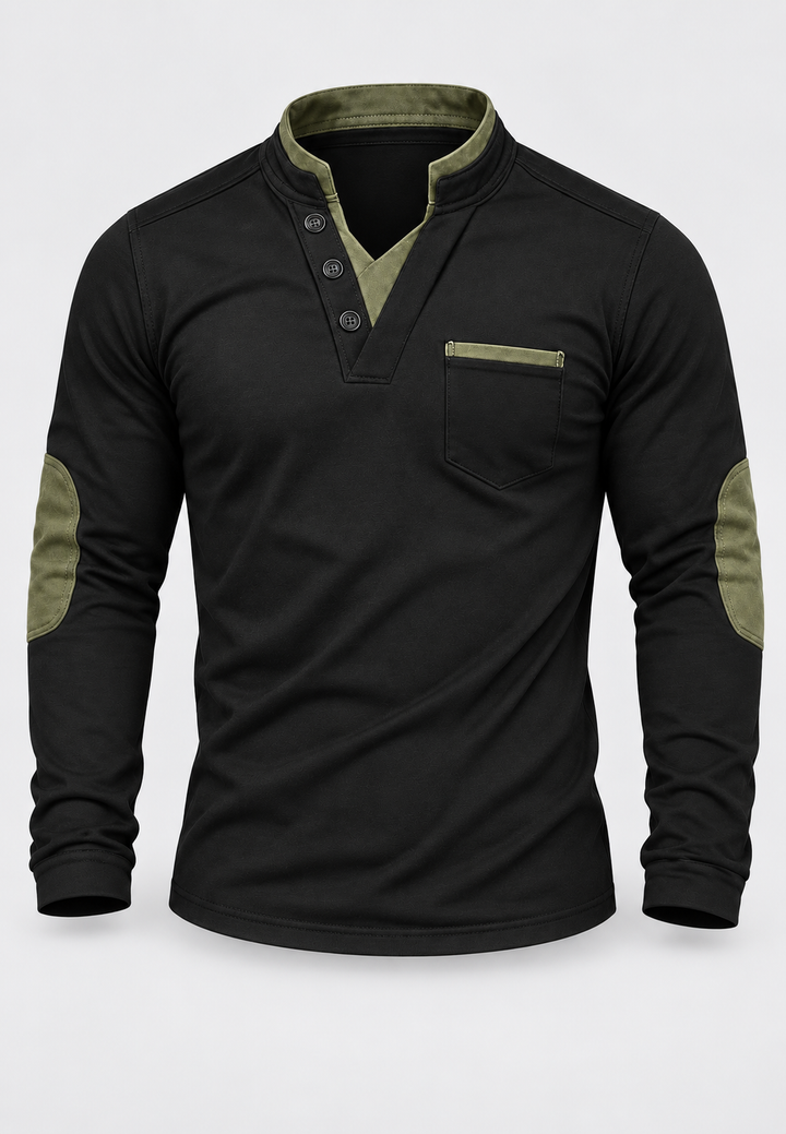 Polo homme à manches longues, col mao et détails contrastés - Corvin