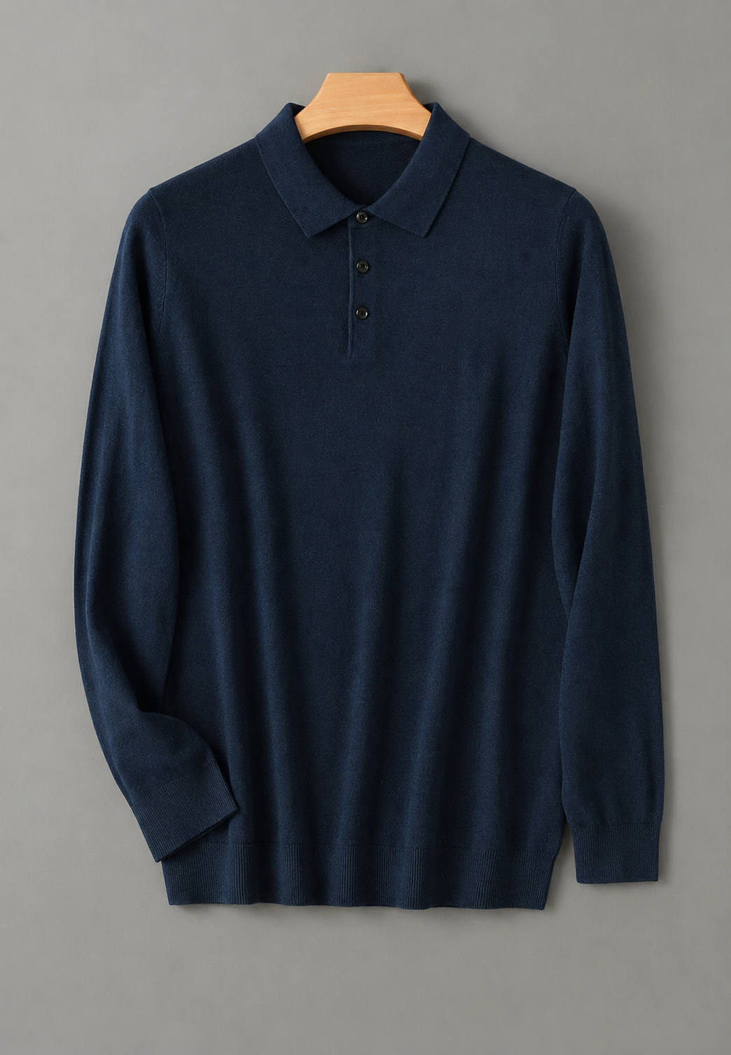 Polo homme à manches longues, maille fine, col boutonné - Aksel