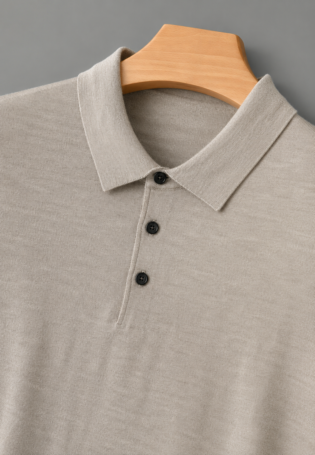 Polo homme à manches longues, maille fine, col boutonné - Aksel
