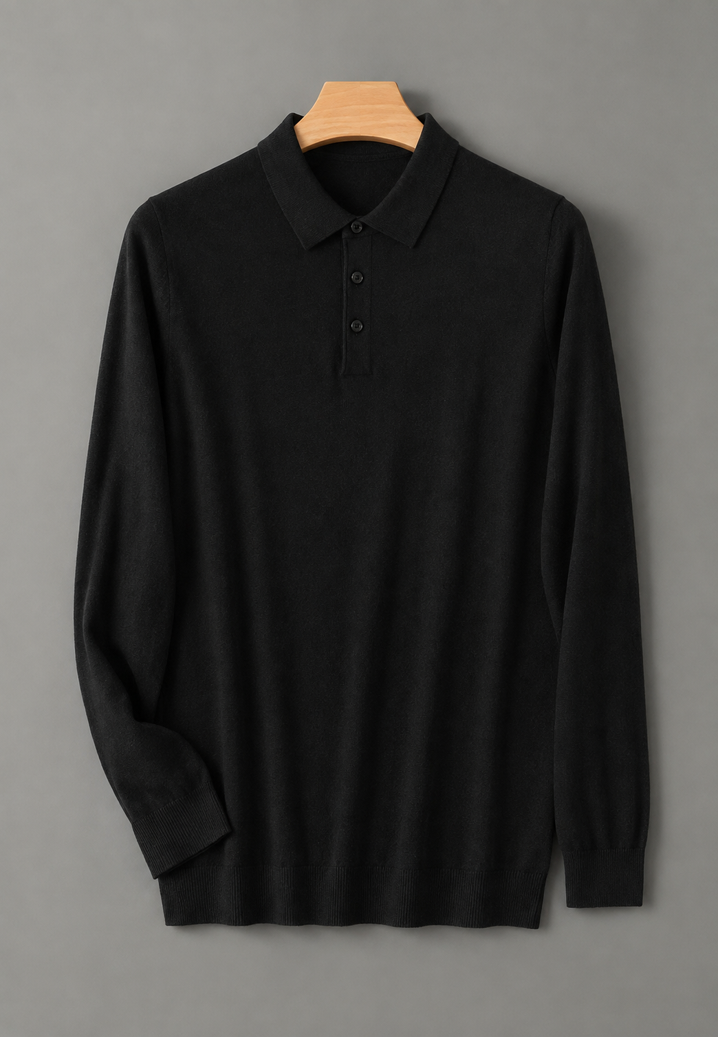 Polo homme à manches longues, maille fine, col boutonné - Aksel