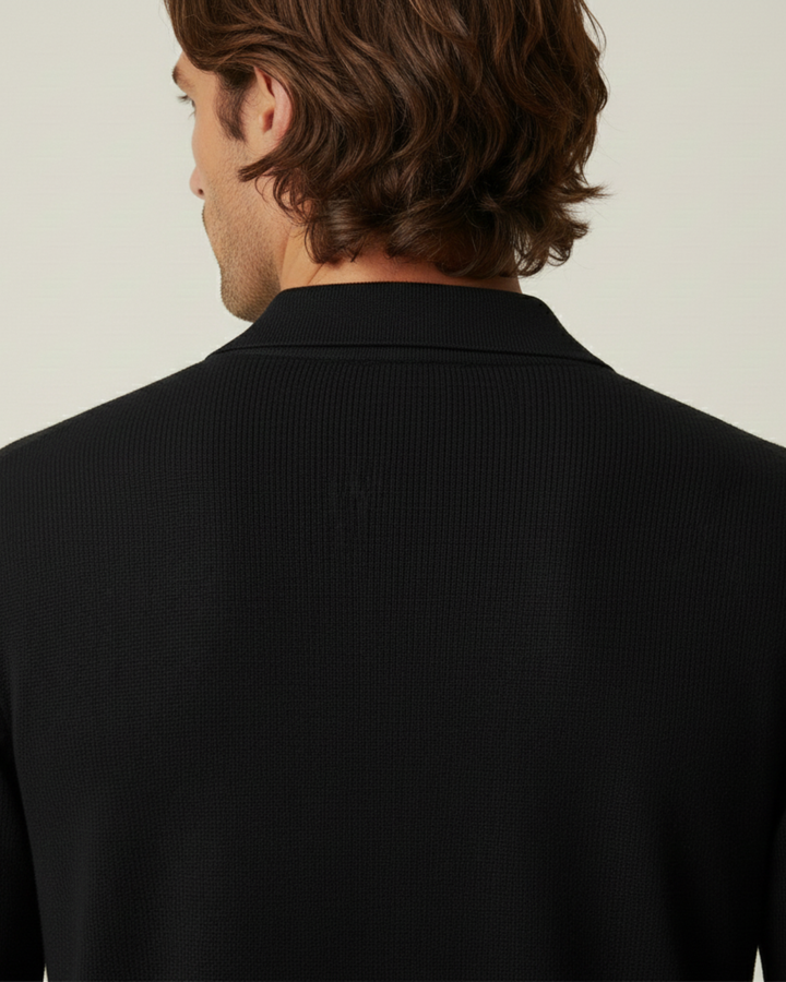 Polo homme à manches longues, en maille unie, col ouvert - Elian
