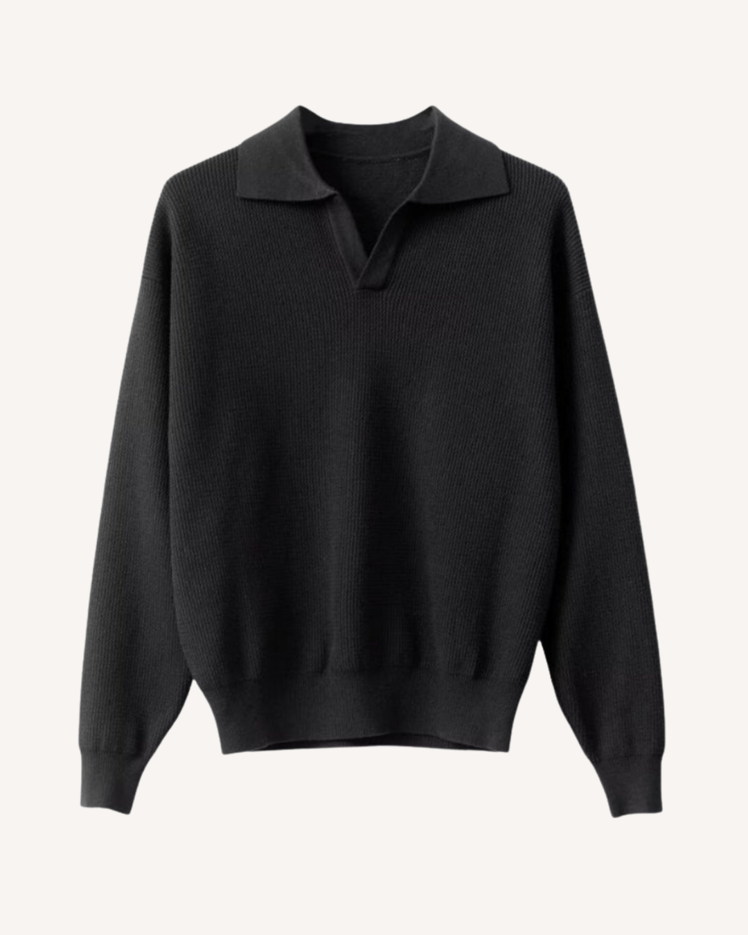 Polo homme à manches longues, en maille unie, col ouvert - Elian