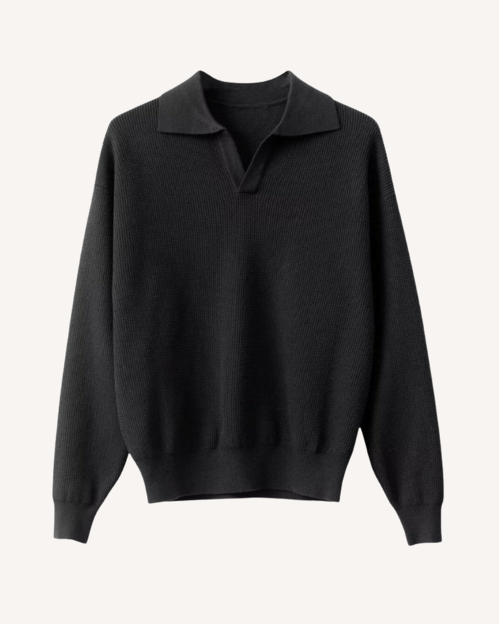 Polo homme à manches longues, en maille unie, col ouvert - Elian