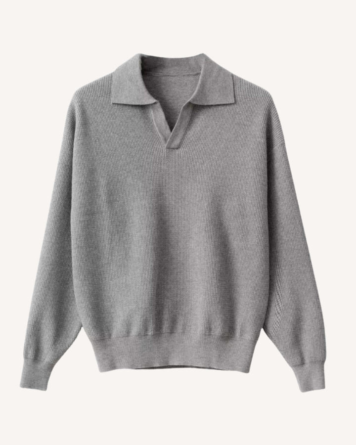 Polo homme à manches longues, en maille unie, col ouvert - Elian
