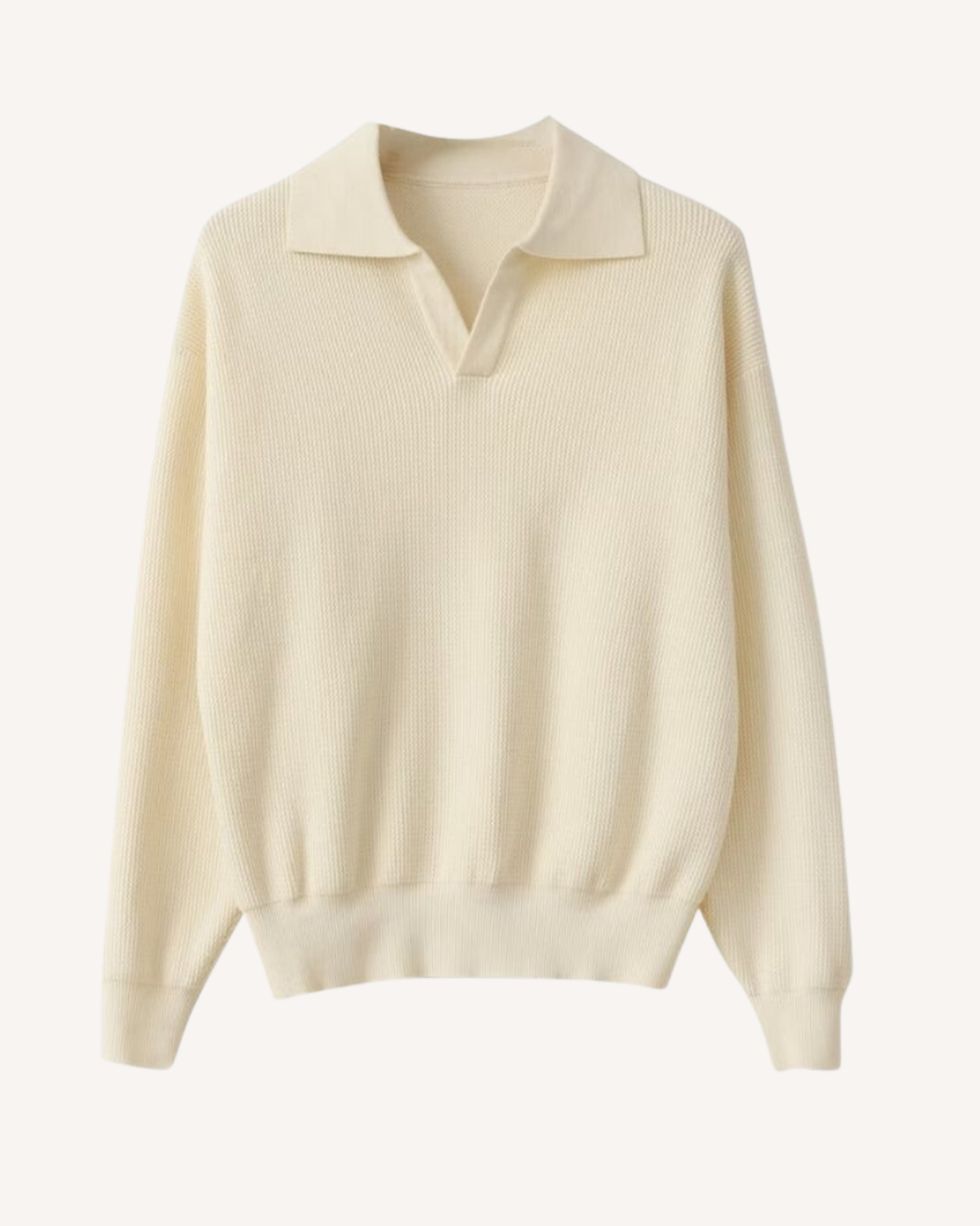 Polo homme à manches longues, en maille unie, col ouvert - Elian
