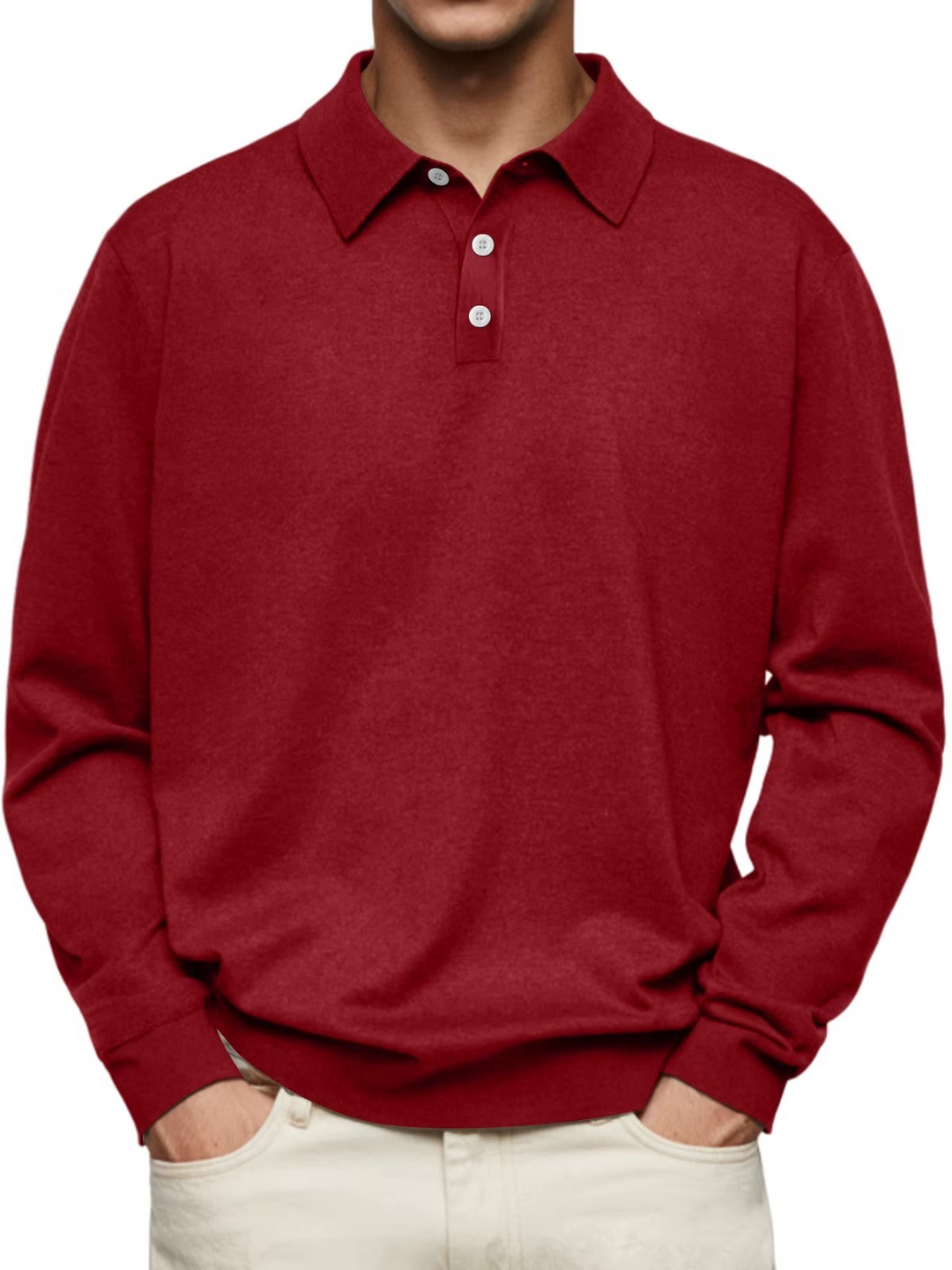 Polo homme à manches longues, maille unie, col classique - Eder