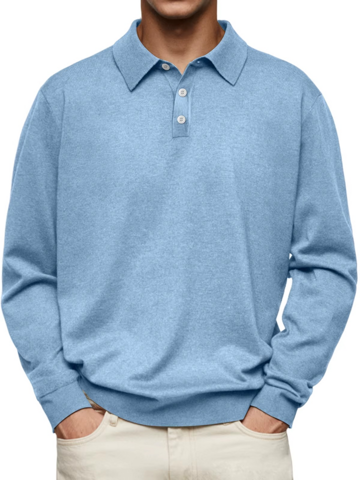 Polo homme à manches longues, maille unie, col classique - Eder