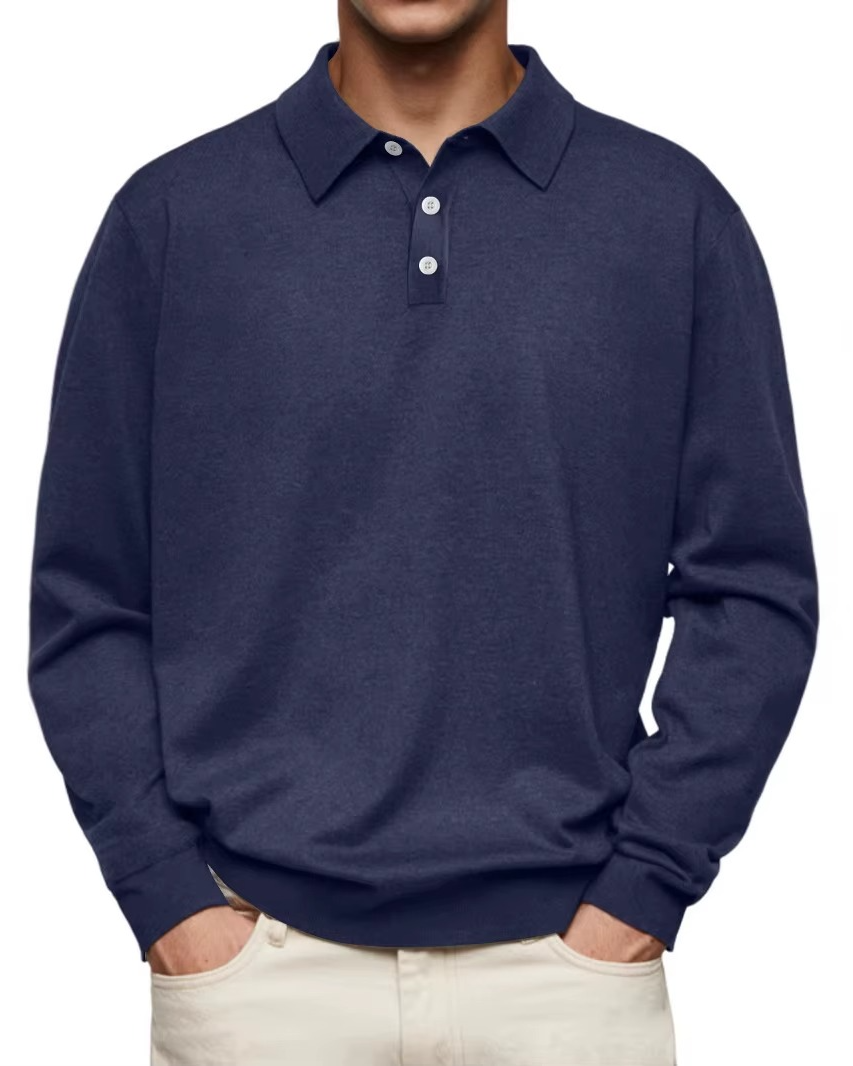 Polo homme à manches longues, maille unie, col classique - Eder