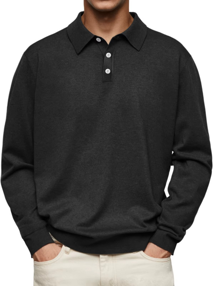 Polo homme à manches longues, maille unie, col classique - Eder