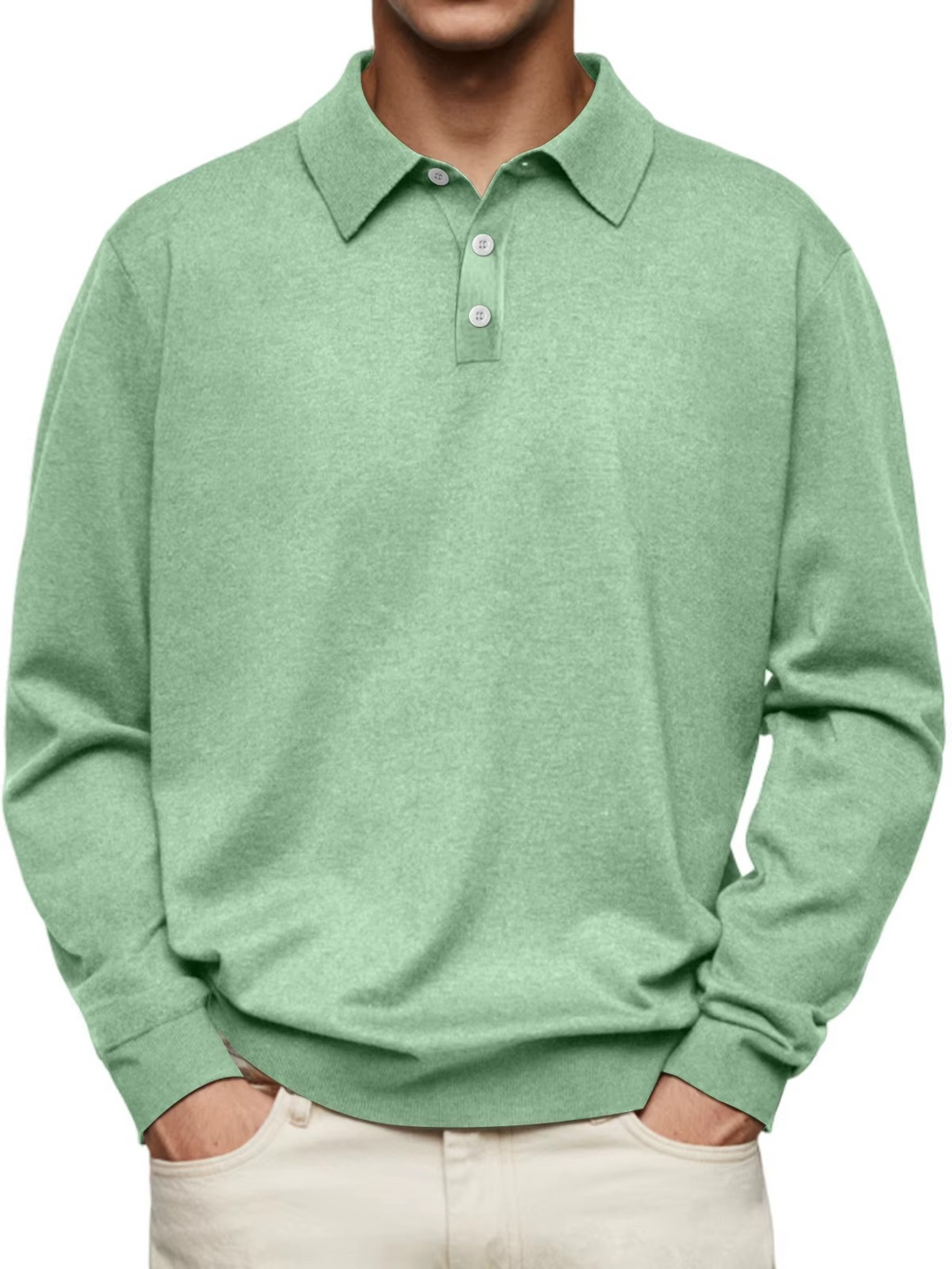 Polo homme à manches longues, maille unie, col classique - Eder