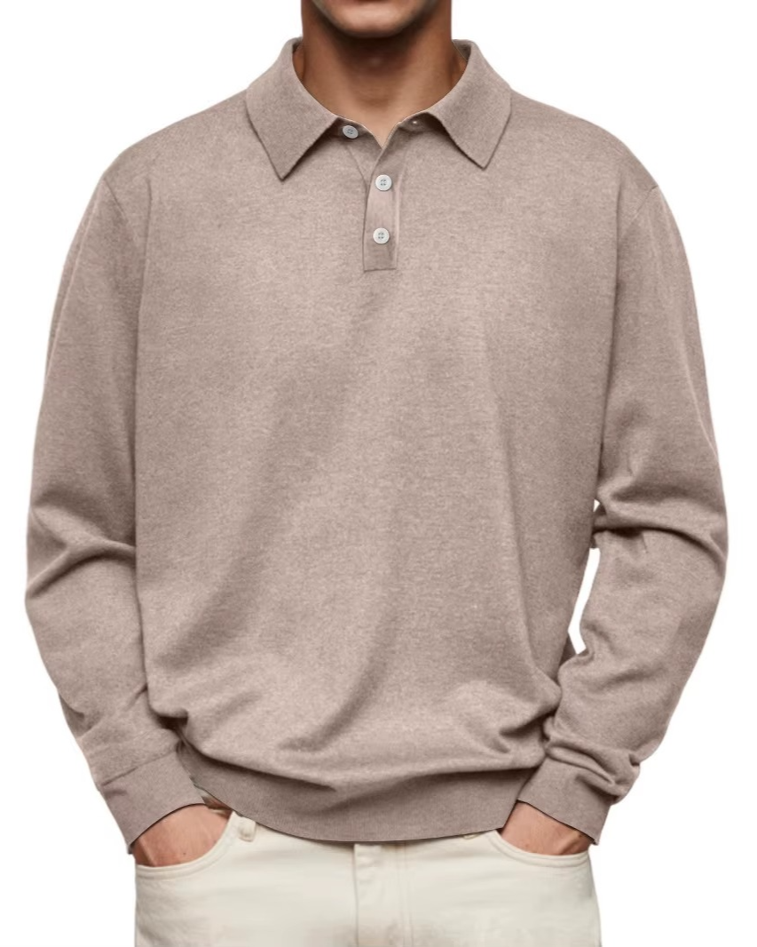 Polo homme à manches longues, maille unie, col classique - Eder
