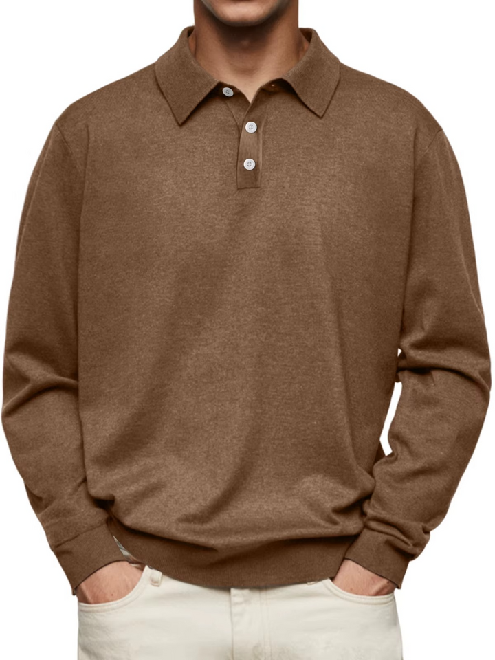 Polo homme à manches longues, maille unie, col classique - Eder