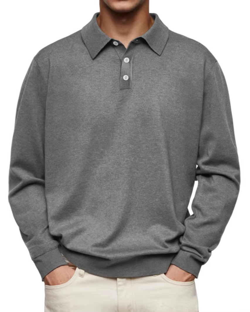 Polo homme à manches longues, maille unie, col classique - Eder