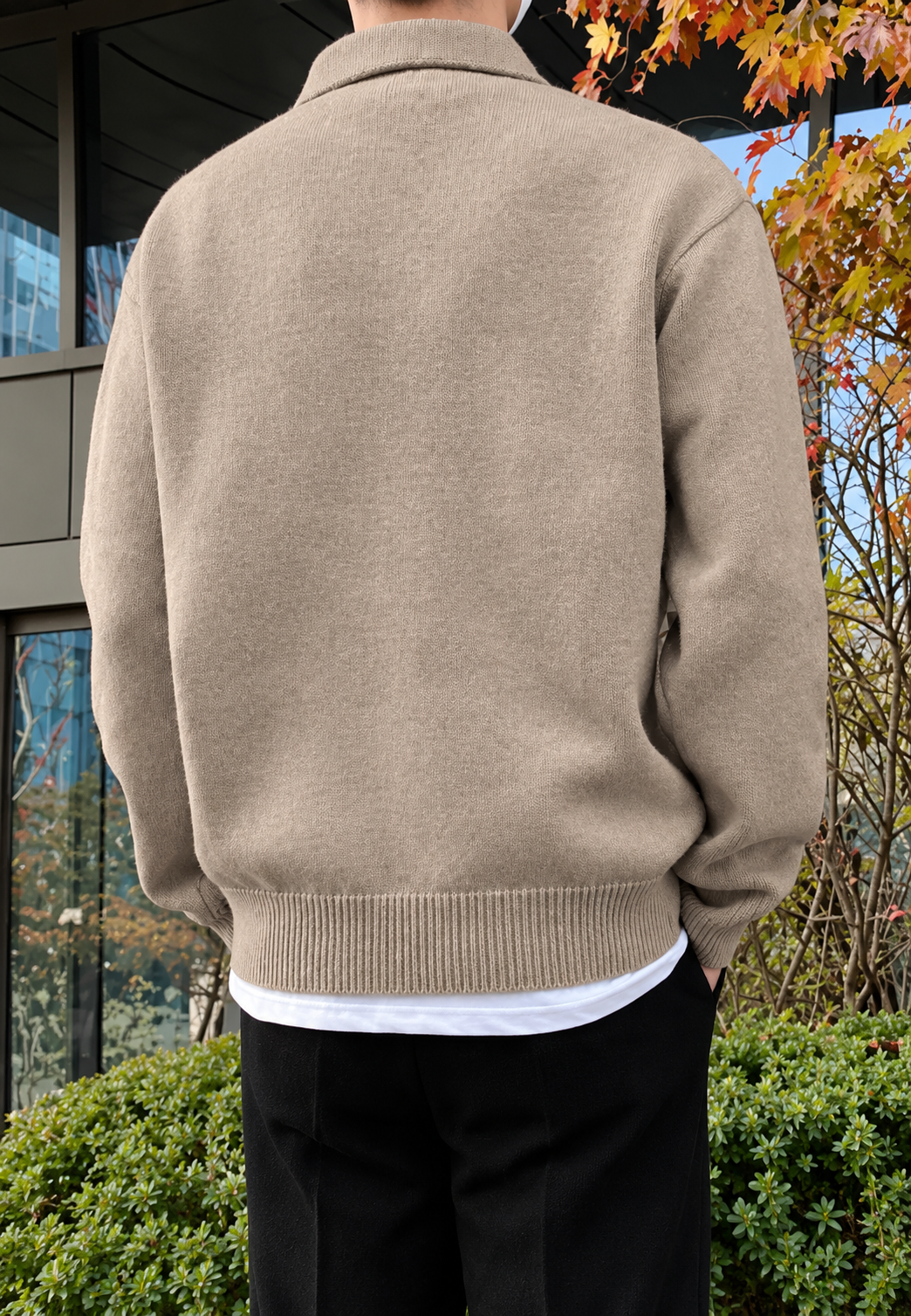 Polo homme à manches longues, maille unie, col classique - Miro