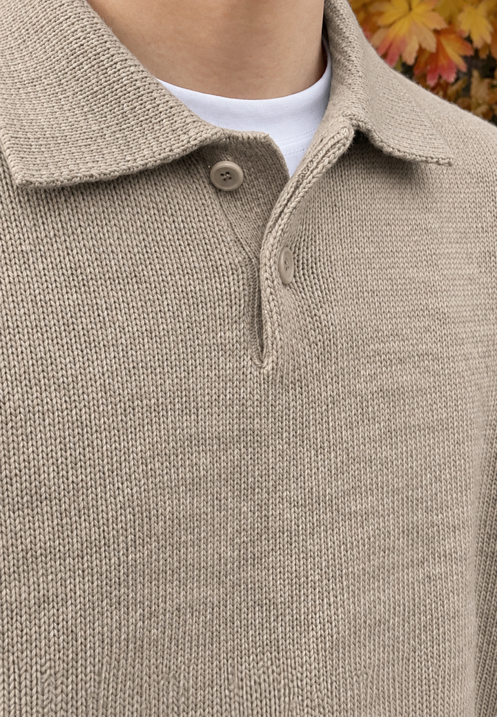 Polo homme à manches longues, maille unie, col classique - Miro