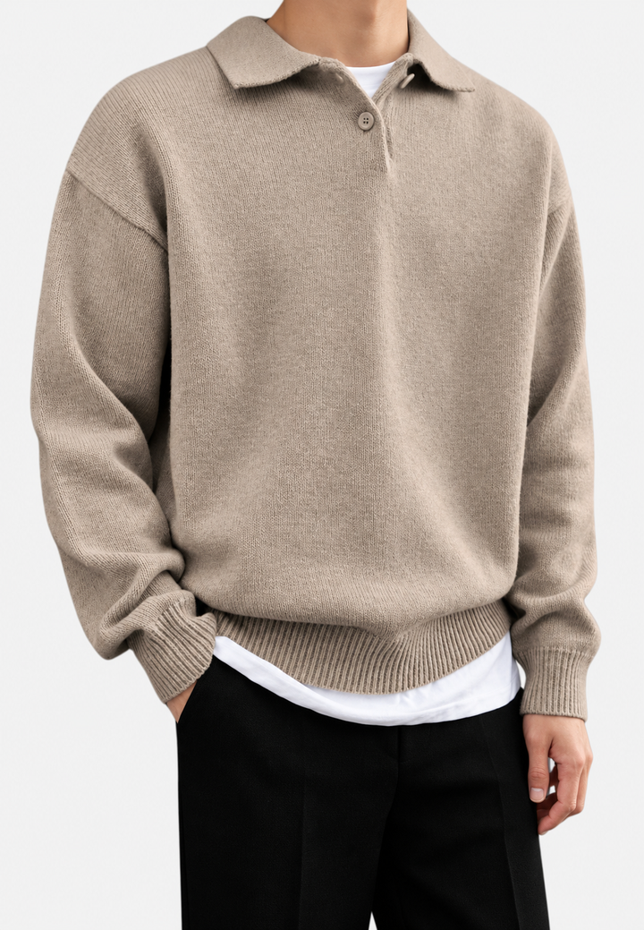 Polo homme à manches longues, maille unie, col classique - Miro