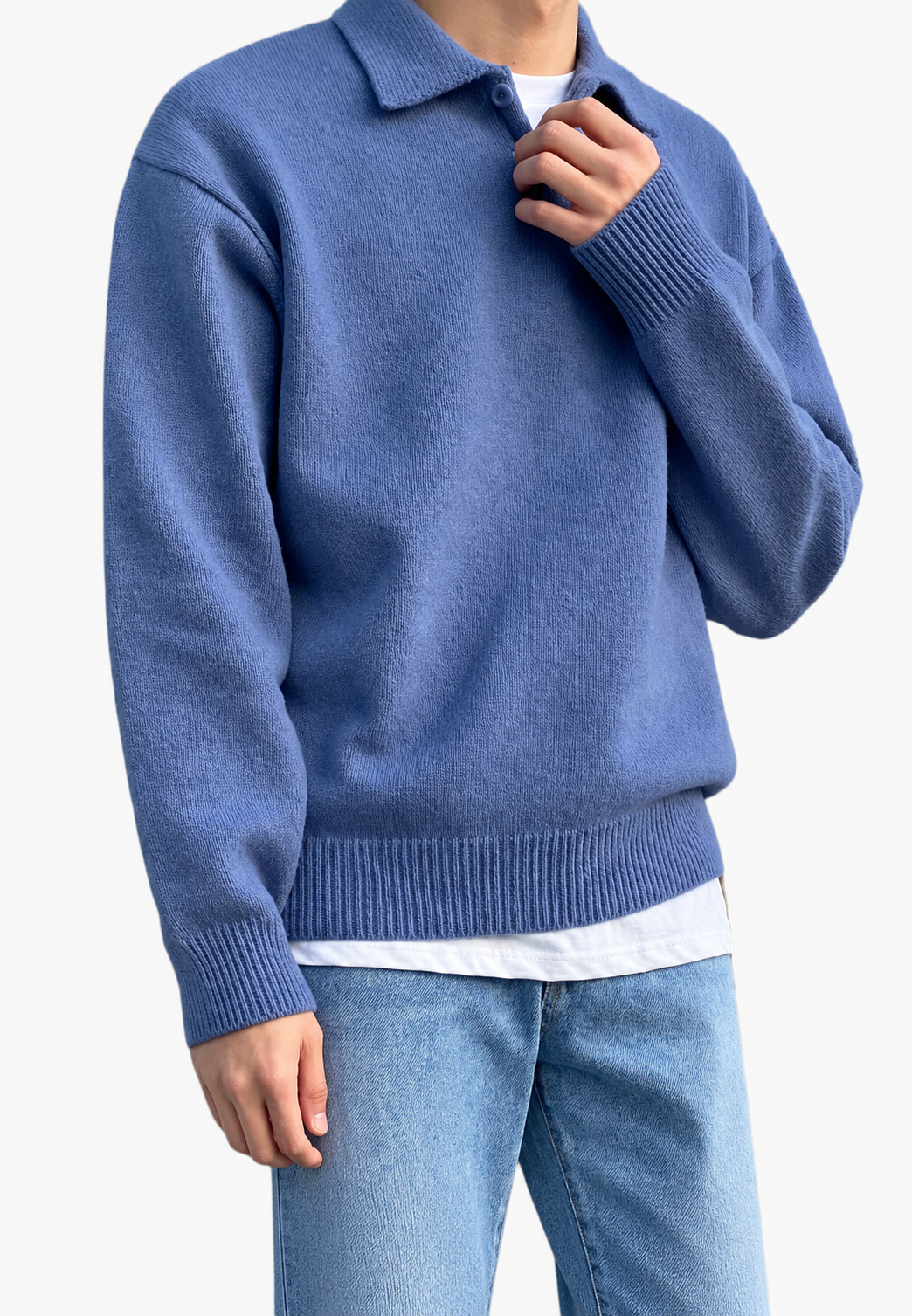 Polo homme à manches longues, maille unie, col classique - Miro