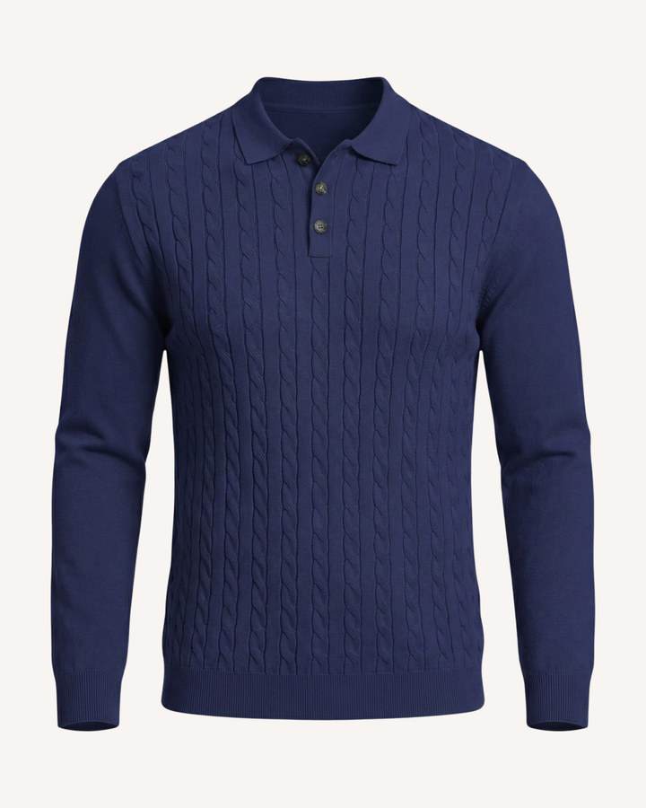 Polo hombre manga larga punto trenzado cuello clásico - Teo