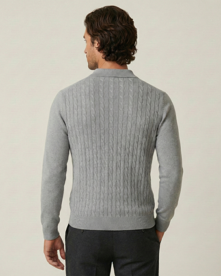 Polo hombre manga larga punto trenzado cuello clásico - Teo
