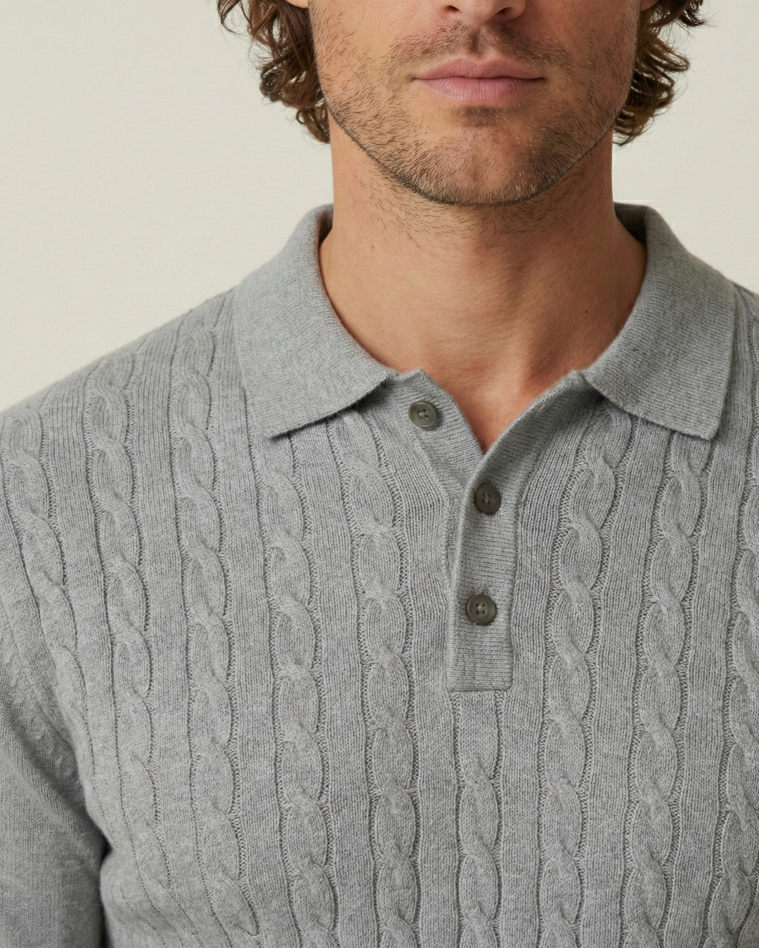 Polo hombre manga larga punto trenzado cuello clásico - Teo