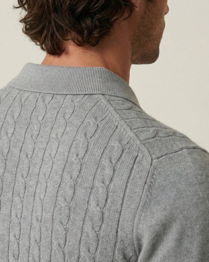 Polo hombre manga larga punto trenzado cuello clásico - Teo