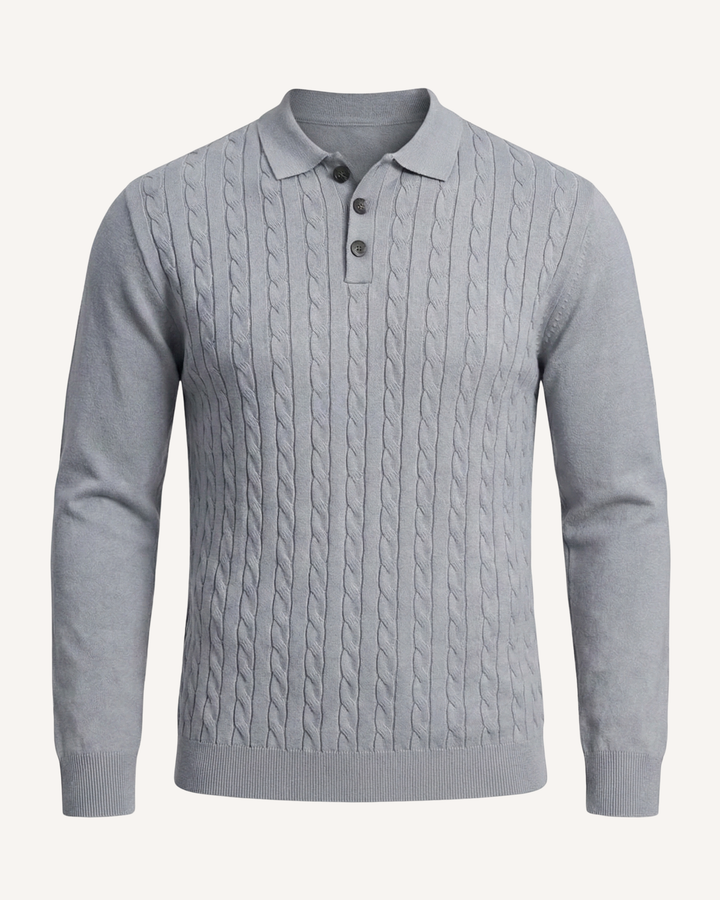 Polo hombre manga larga punto trenzado cuello clásico - Teo