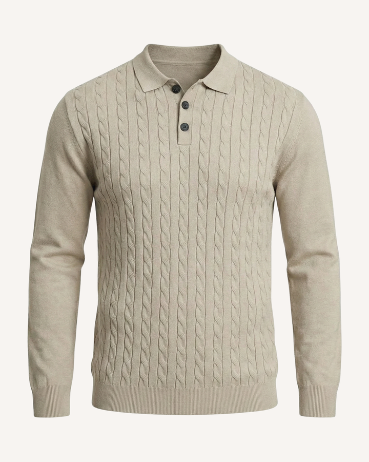 Polo hombre manga larga punto trenzado cuello clásico - Teo