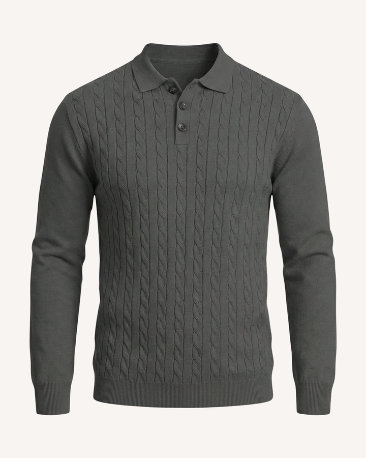 Polo hombre manga larga punto trenzado cuello clásico - Teo