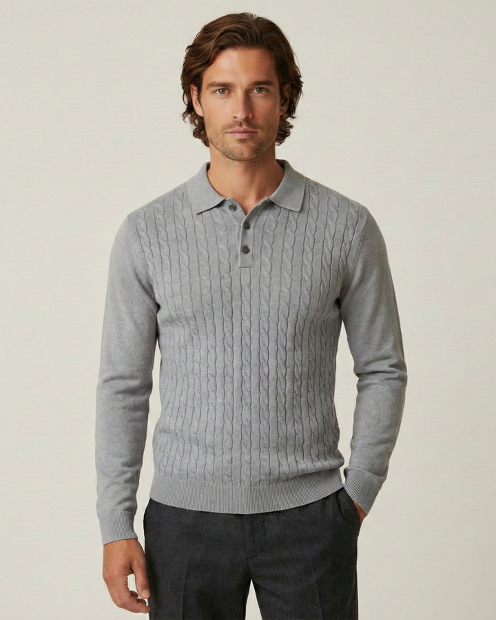 Polo hombre manga larga punto trenzado cuello clásico - Teo