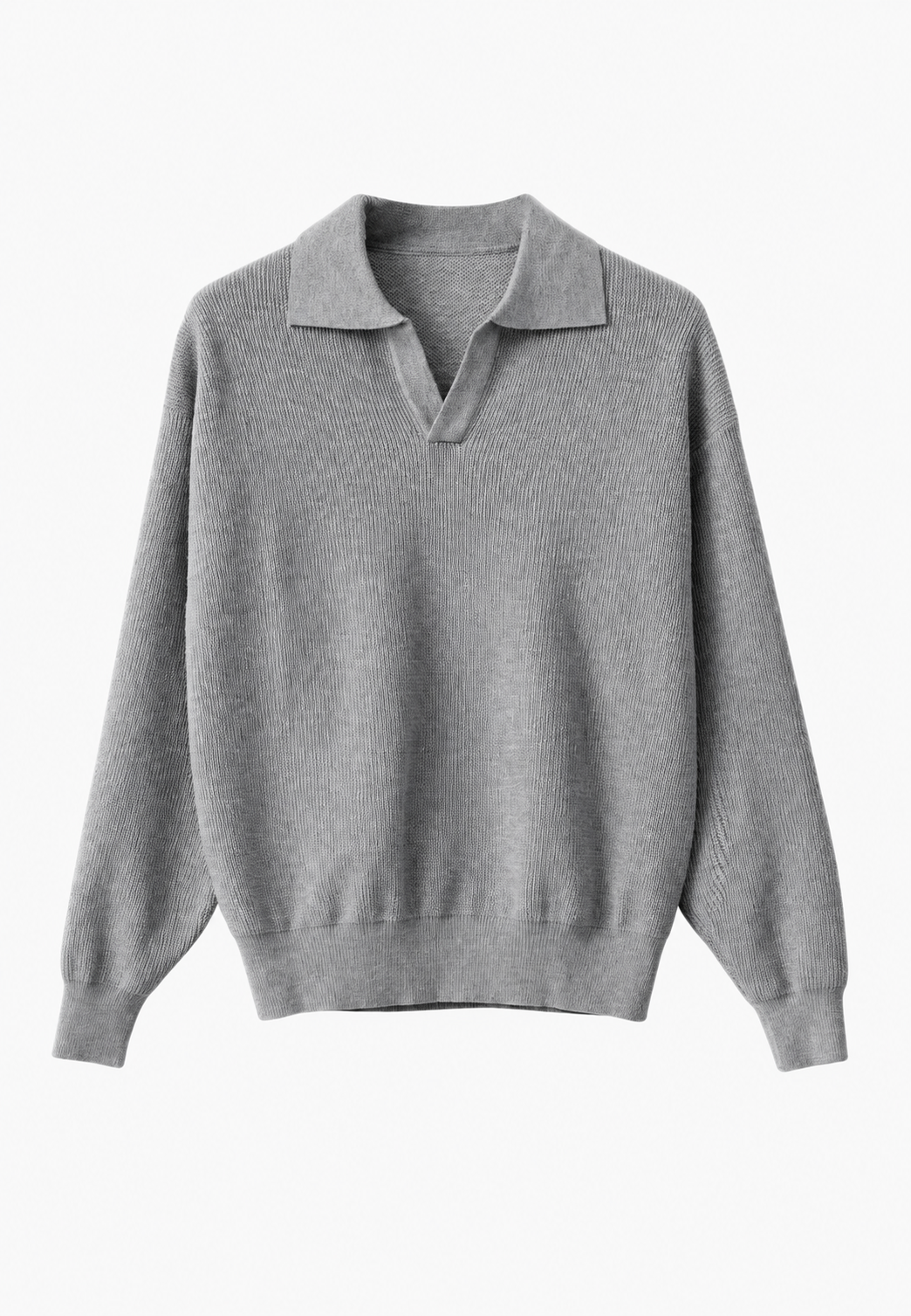 Polo homme en maille texturée, col ouvert, manches longues - Kael