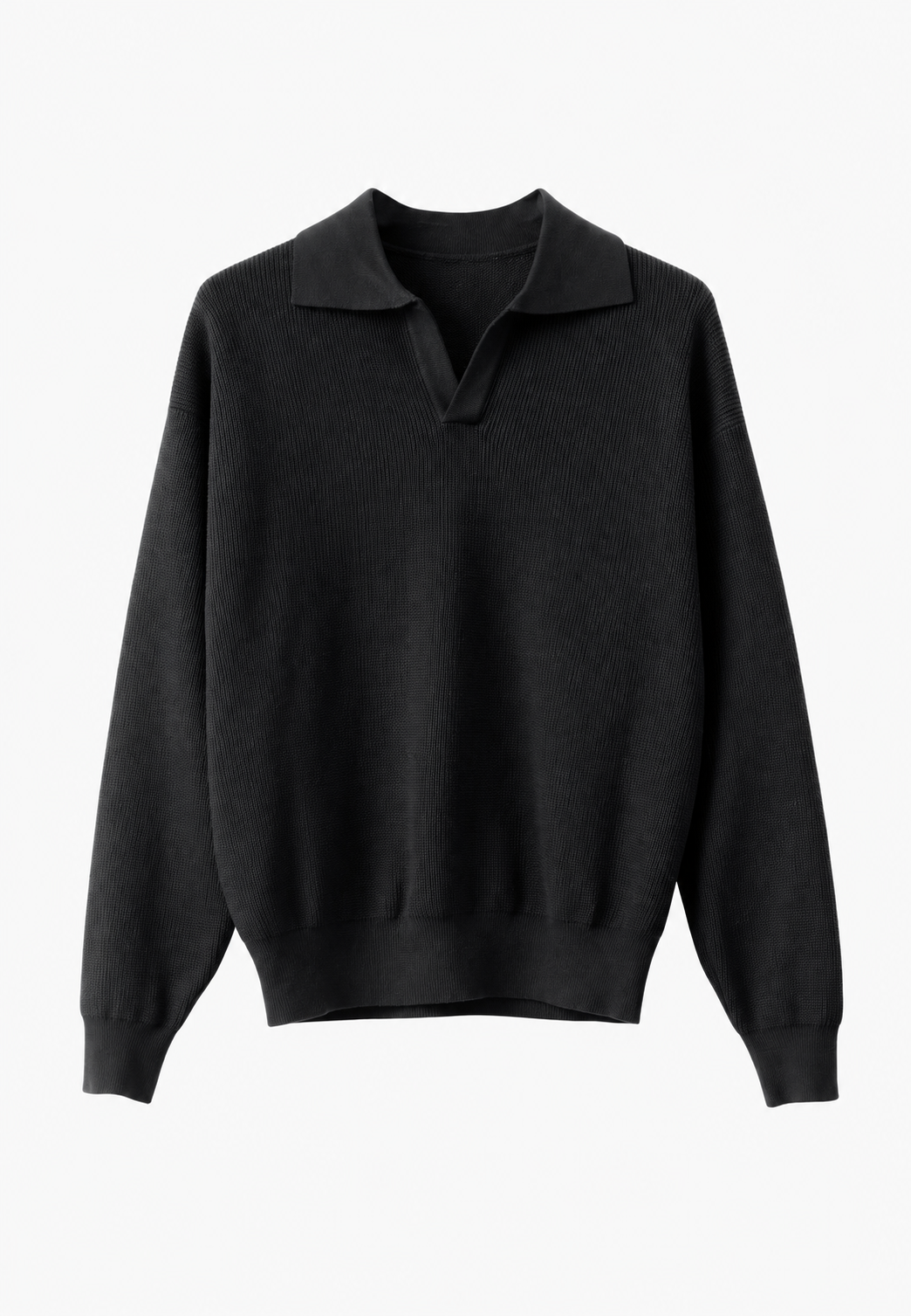 Polo homme en maille texturée, col ouvert, manches longues - Kael