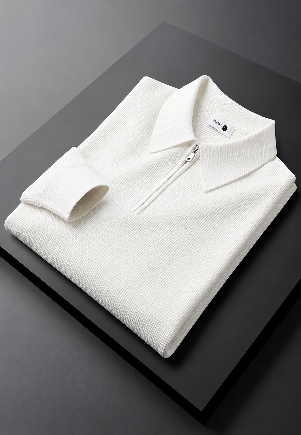 Polo homme en maille texturée, demi-fermeture éclair, manches longues - Lior