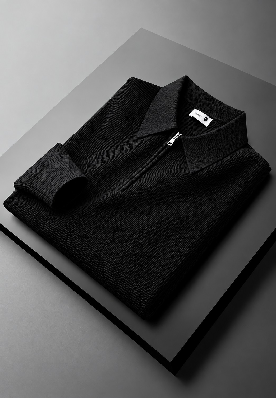 Polo homme en maille texturée, demi-fermeture éclair, manches longues - Lior