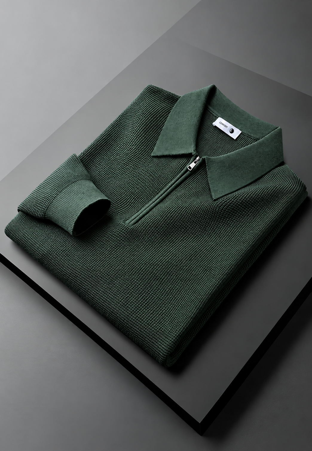 Polo homme en maille texturée, demi-fermeture éclair, manches longues - Lior