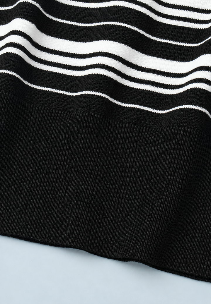 Polo femme en maille à rayures horizontales col chemise manches longues - Adelma