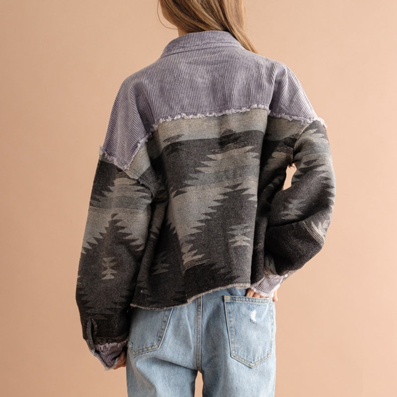 Chemise-veste pour femme en velours côtelé jacquard avec poches - Océane