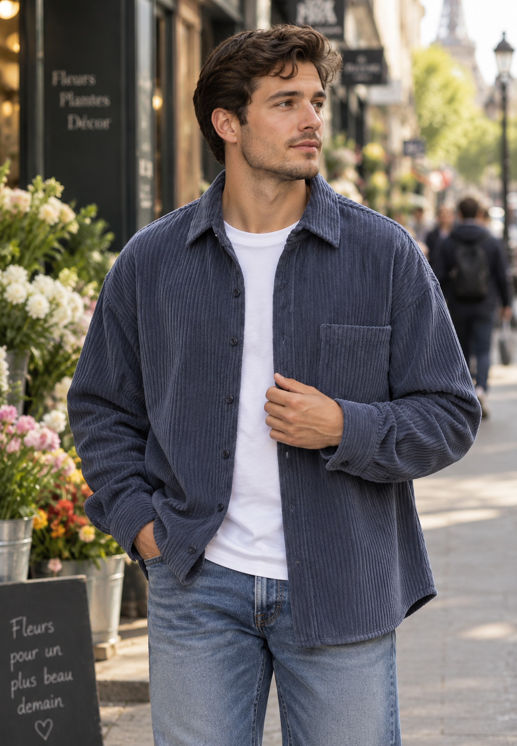 Chemise en velours côtelé pour homme, coupe ample, poche poitrine - Mads
